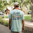 Burlebo Men's Tackle Shop Tee Heather Sky Blue detail shot