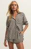 Z Supply Women's The Perfect Linen Striped Top in Black front view