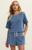 Z Supply Women's Curran Knit Denim Top in Calypso Blue Indigo front view