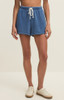 Z Supply Women's Hunter Knit Denim Shorts in Calypso Blue Indigo front detail