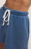 Z Supply Women's Hunter Knit Denim Shorts in Calypso Blue Indigo hem detail