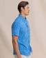 Southern Tide Pineapple Parade Linen Rayon Short Sleeve Sport Shirt in Blue Stream front view