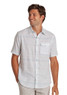 Criquet Men's Hemp Stripe Pearl Snap Shirt Light Blue flat lay