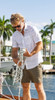 Criquet Men's Hemp Stripe Pearl Snap Shirt Light Blue detail view