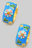 Lacquered Floral Hinge Hoops in Blue/Gold