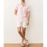 The Marine Layer Men's Stretch Selvage Short Sleeve Shirt in Pink Mini Stripe