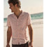 Marine Layer Men's Stretch Selvage Short Sleeve Shirt in Pink Mini Stripe sleeve detail