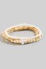 Fame Accessories Sea Shell Cross Charm Mixed Mini Beaded Bracelet Set Natural Gold