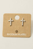 Mini Cross Stud Earrings in Rhodium Plated