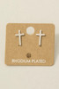 Gold Dipped Mini Cross Post Stud Earrings in Rhodium Plated