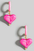 Iridescent Heart Charm Hoop Earrings in Pink/Gold