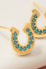 Gold Dipped Western Horse Shoe Stud Earrings in Gold/Turquoise