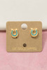 Gold Dipped Western Horse Shoe Stud Earrings in Gold/Turquoise