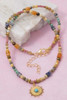 Turquoise Stud Sun Pendant Mixed Beaded Necklace
