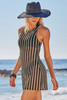 Becca Women's Cabo Hi-Neck Sheer Mini Dress in Black and Natural flat lay