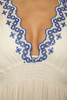 Becca Barbados N-Neck Tunic White and Lapis neckline detail