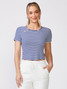 Thrive Societe Women's Stripe Crew Neck Tee in Night Sky White