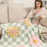 Floral Checkered Throw Blanket multi-color close-up