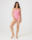 The Roxy Women's Good Vibes Moderate One Piece Swimsuit in Pink and White