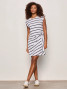 Sanctuary Women's Side Tie T-Shirt Dress in White/Navy Stripe back view