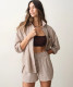 Marine Layer Gracey Oversized Seersucker Shirt in Mocha Stripe