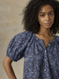 Faherty Women's Voile Lettie Top Blue Moon Petals front view