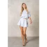 La Biz Women's Neoprene Cropped Raglan Short Sleeve Sweatshirt in Pastel Blue
