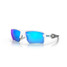 Oakley Men's Flak 2.0 XL sunglasses in polished white with Prizm Sapphire lenses, tilted angle view.