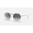 Ray-Ban Jack sunglasses in gold frame with blue gradient lenses, tilted view