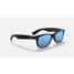 Ray-Ban New Wayfarer sunglasses in matte black with blue flash lenses, tilted view
