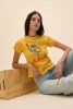 Daydreamer Women's Batter Up Kitty Vintage Tee Yellow Honey Side