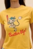 Daydreamer Women's Batter Up Kitty Vintage Tee Yellow Honey Detail