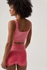Spiritual Gangster Women's Seamless Love 2.0 Bra Top in Sunset Red fit view