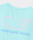 Vineyard Vines Girls' Two-Toned Vintage Whale Short-Sleeve Pocket Tee in Shallow Sea front detail