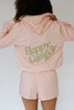 Happy Camp3r Women's Pink Peony Half Zip Scuba Hoodie ballet pink back view