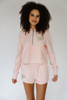 Happy Camp3r Women's Pink Peony Half Zip Scuba Hoodie ballet pink front view