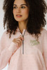 Happy Camp3r Women's Pink Peony Half Zip Scuba Hoodie ballet pink detail