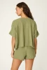 PJ Salvage Women's Soft Olive Rib Knit Short Sleeve Lounge Top side view