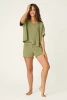 PJ Salvage Women's Soft Olive Rib Knit Short Sleeve Lounge Top detail view