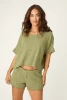 PJ Salvage Women's Soft Olive Rib Knit Short Sleeve Lounge Top back view