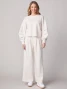 Thrive Societe Women's Pleated Cropped Crew Pullover Heather Oatmeal Full