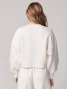 Thrive Societe Women's Pleated Cropped Crew Pullover Heather Oatmeal Back