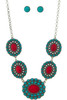 Western Statement Bib Necklace in Turquoise/Silver/Red front view