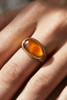 Fame Accessories Oval Natural Stone Signet Ring in Brown/Gold front view
