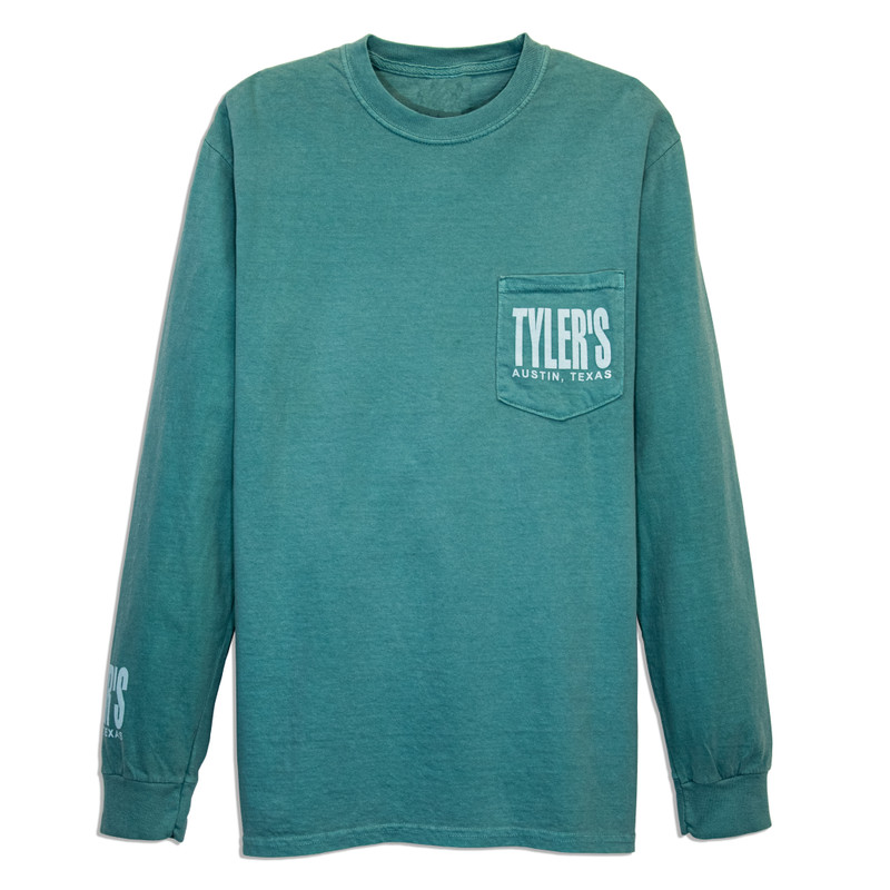 Tyler S Long Sleeve Seafoam Comfort Color Pocket Tee Austin