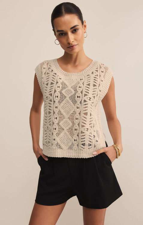 【BAON】[unisex] Loayu Summer Bokashi Round Over Net Knit Z Supply Women's Baroque Crochet Sweater Top | TYLER'S