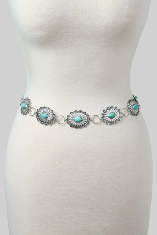 Turquoise Rhinestone Belt Western Squash Blossom Turquoise Stone Belt | TYLER'S