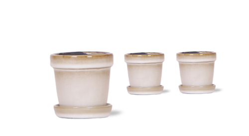 Ceramic Pot + Saucer Beige 12cm - 09012SA