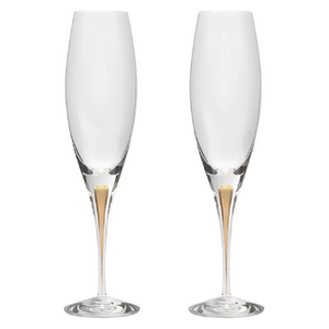 Orrefors Intermezzo Gold Crystal Flute Champagne Glass (Set of Two)