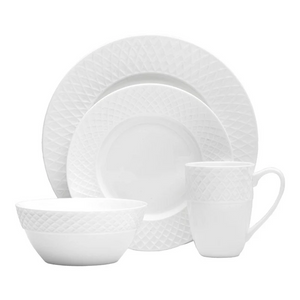 Mikasa Trellis White 16pc. Bone China Dinnerware Set  (Service for Four)